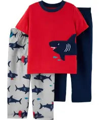 Conjunto de pijamas de poliéster de 3 piezas con temática de tiburón - Niño pequeño.
