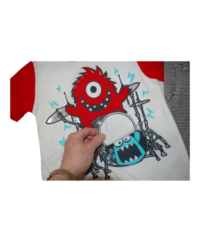 CAMISETA CORTA Niños Pequeños Rock N Roll BATERÍA MONSTRUO Rojo Blanco Gris