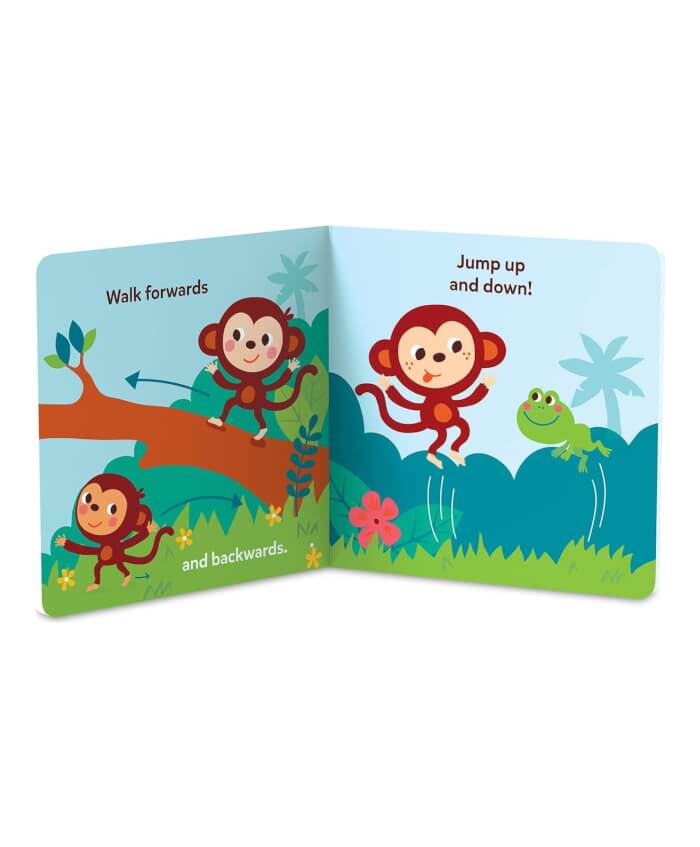 Peaceable Kingdom Juego de libro de mesa y juego de Monkey Around - Incluye libro de mesa de 24 páginas y juego para niños pequeños de 2 años en adelante, aprendizaje temprano para fomentar el movimiento y las habilidades motoras gruesas