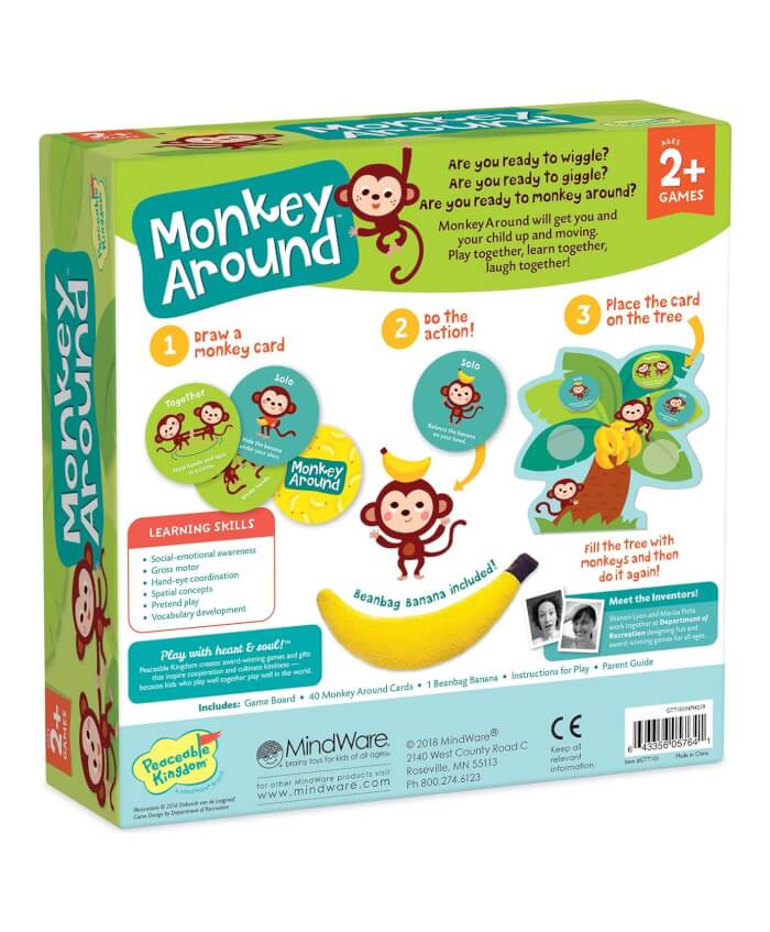 Peaceable Kingdom Juego de libro de mesa y juego de Monkey Around - Incluye libro de mesa de 24 páginas y juego para niños pequeños de 2 años en adelante, aprendizaje temprano para fomentar el movimiento y las habilidades motoras gruesas