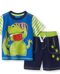 Conjunto de ropa de 2 piezas para niño pequeño: camiseta interactiva en 3D y pantalones cortos de punto.
