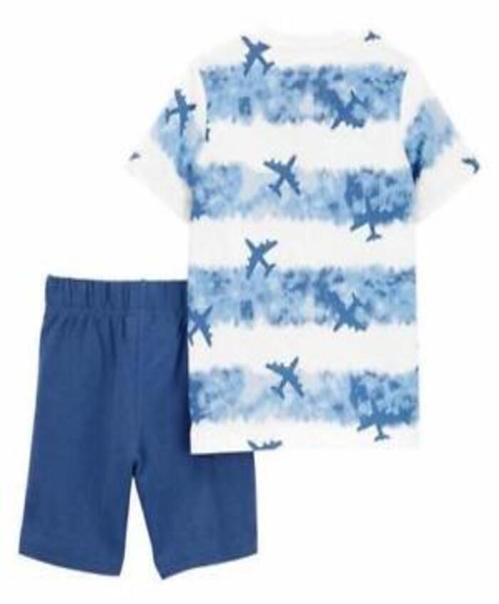 Carter's Toddler Boys Airplanes T-Shirt Shorts Blue White Cotton Playwear Set